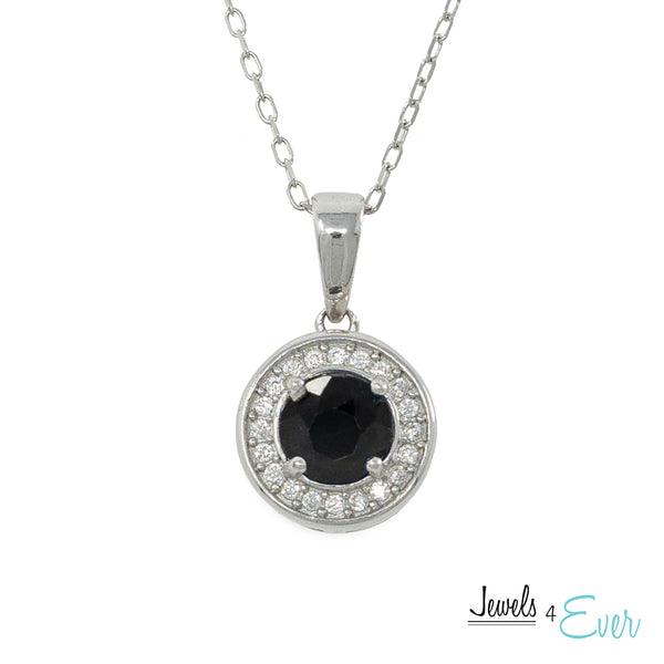925 Sterling Silver Gemstone and CZ Pendant and Chain Set
