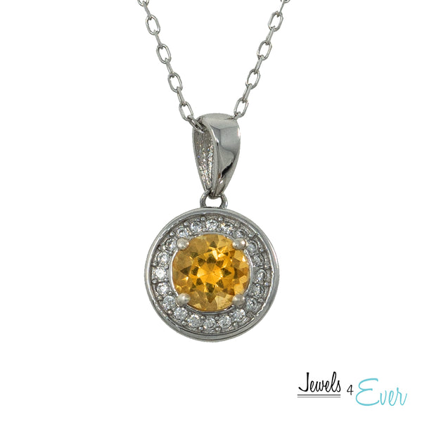 925 Sterling Silver Gemstone and CZ Pendant and Chain Set