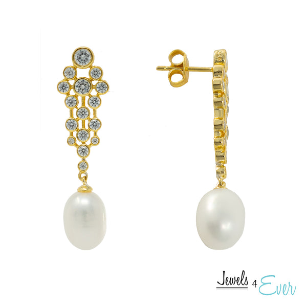 Sterling Silver Earrings and Pendant with Freshwater Pearl and Cubic Zirconia