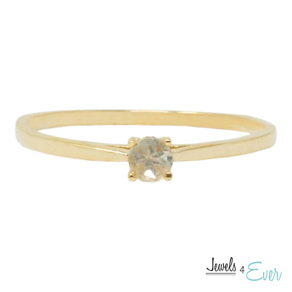 10K Solitaire Gold Ring Set With 3 mm Round Genuine Gemstone