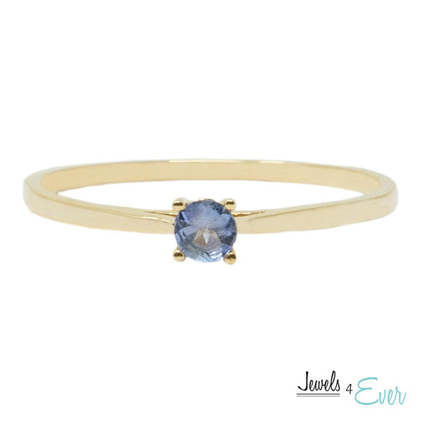 10K Solitaire Gold Ring Set With 3 mm Round Genuine Gemstone