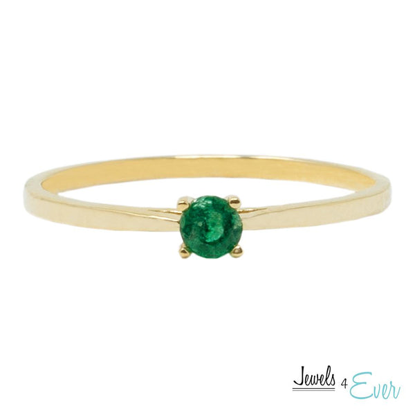 10K Solitaire Gold Ring Set With 3 mm Round Genuine Gemstone
