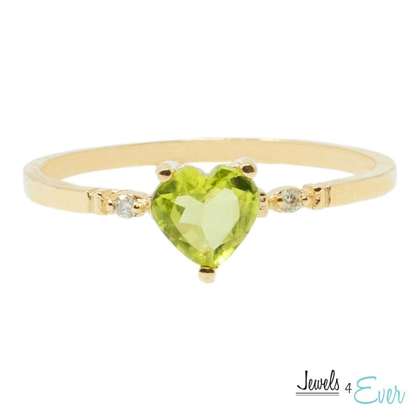 10K Gold Ring Set With Genuine 5mm Heart-Shaped Gemstone and Diamonds