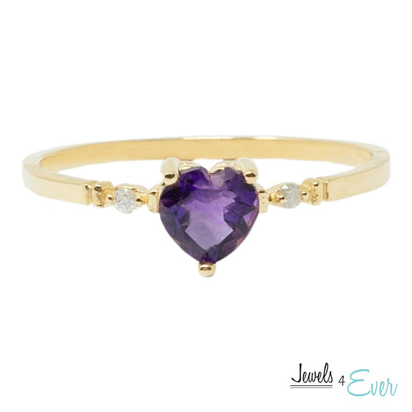 10K Gold Ring Set With Genuine 5mm Heart-Shaped Gemstone and Diamonds