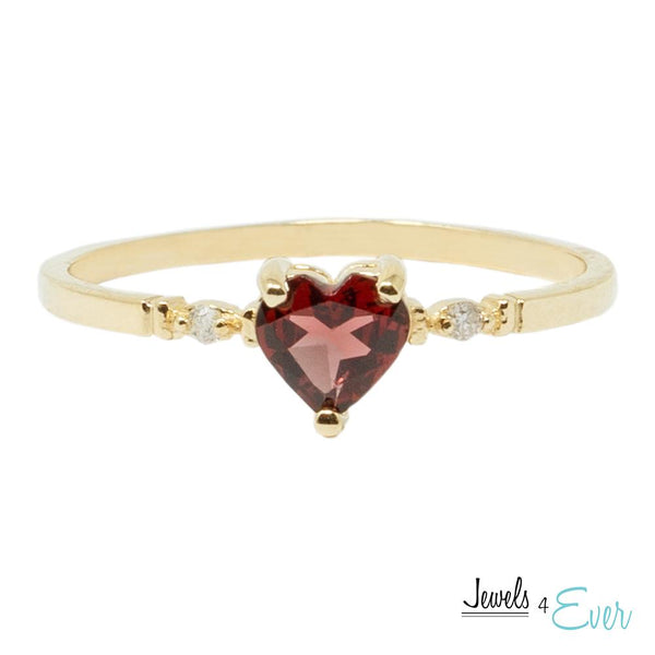 10K Gold Ring Set With Genuine 5mm Heart-Shaped Gemstone and Diamonds