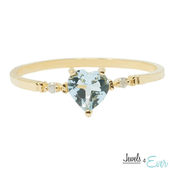 10K Gold Ring Set With Genuine 5mm Heart-Shaped Gemstone and Diamonds