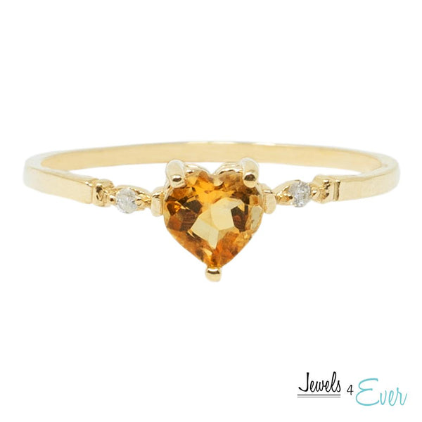 10K Gold Ring Set With Genuine 5mm Heart-Shaped Gemstone and Diamonds