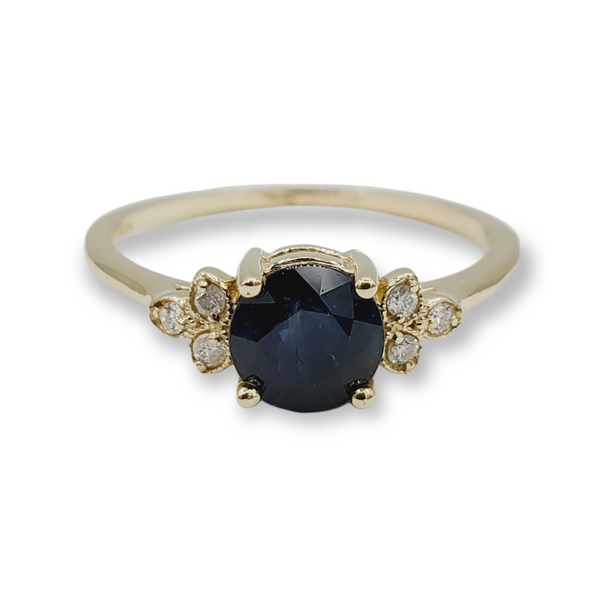 14K Yellow Gold Ring Set With Genuine Gemstones 6x6mm and Diamonds