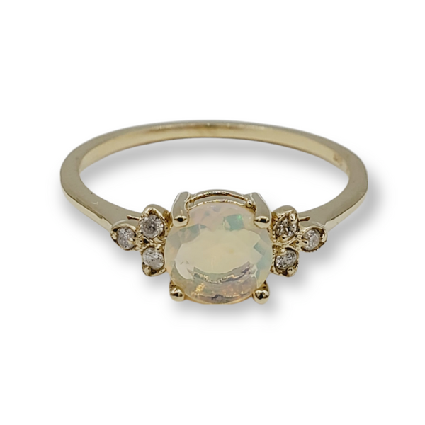 14K Yellow Gold Ring Set With Genuine Gemstones 6x6mm and Diamonds