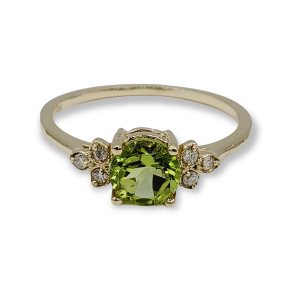 14K Yellow Gold Ring Set With Genuine Gemstones 6x6mm and Diamonds