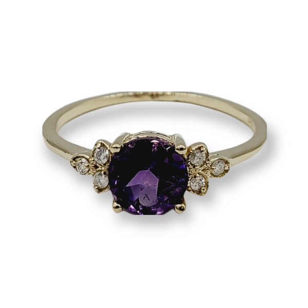 14K Yellow Gold Ring Set With Genuine Gemstones 6x6mm and Diamonds