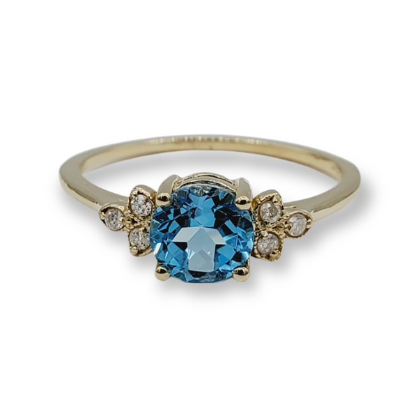 14K Yellow Gold Ring Set With Genuine Gemstones 6x6mm and Diamonds
