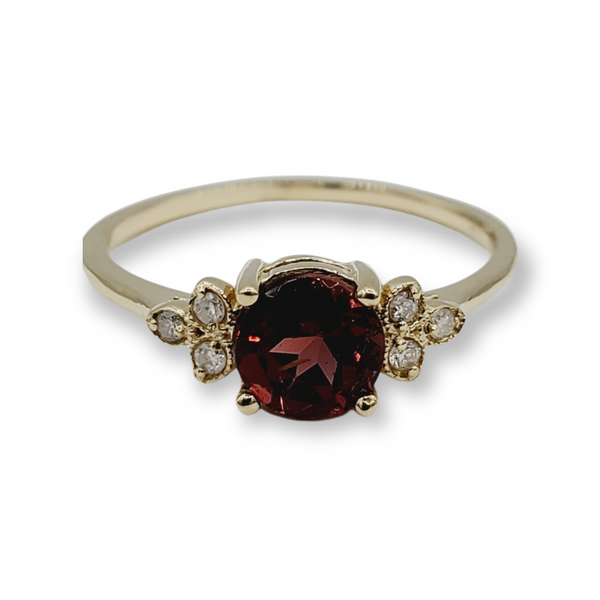14K Yellow Gold Ring Set With Genuine Gemstones 6x6mm and Diamonds