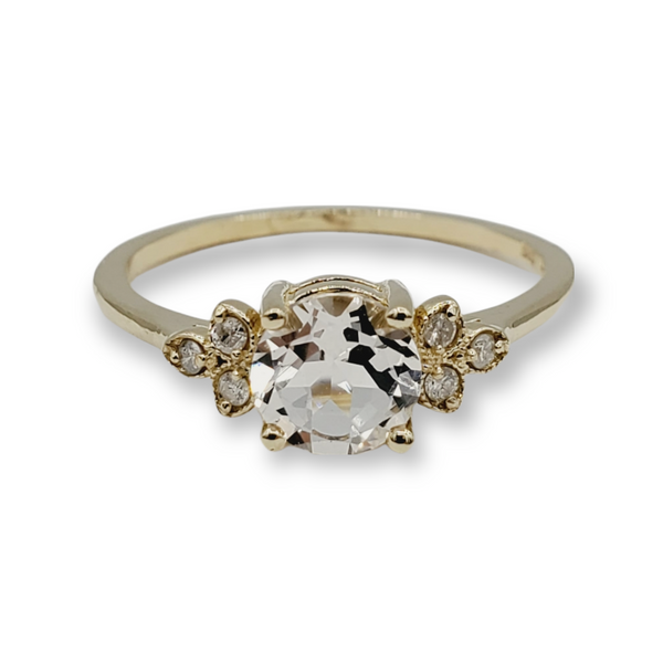 14K Yellow Gold Ring Set With Genuine Gemstones 6x6mm and Diamonds