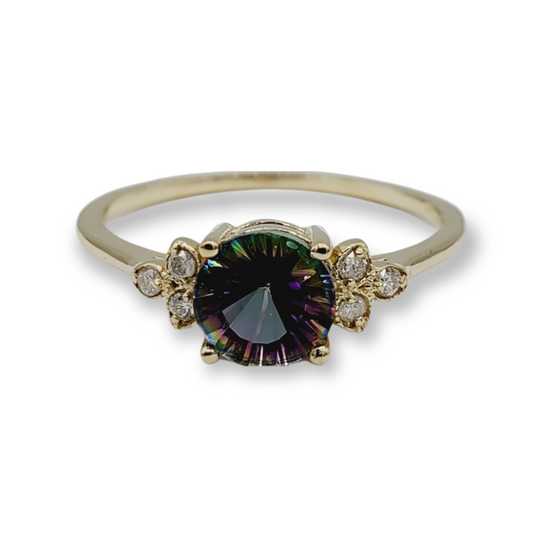 14K Yellow Gold Ring Set With Genuine Gemstones 6x6mm and Diamonds