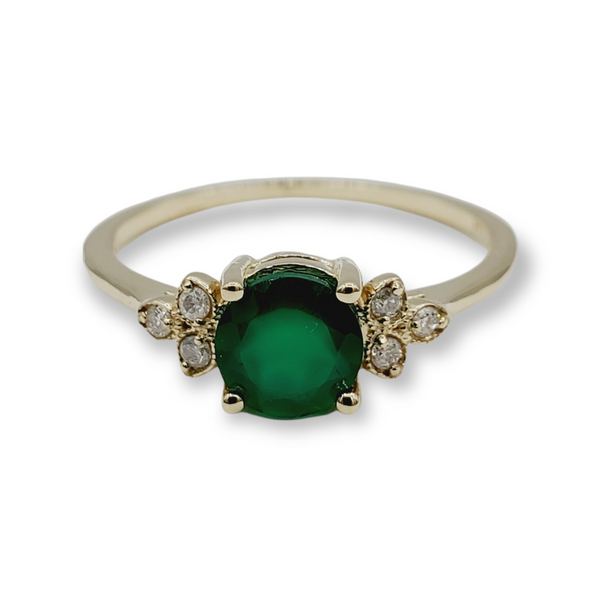 14K Yellow Gold Ring Set With Genuine Gemstones 6x6mm and Diamonds