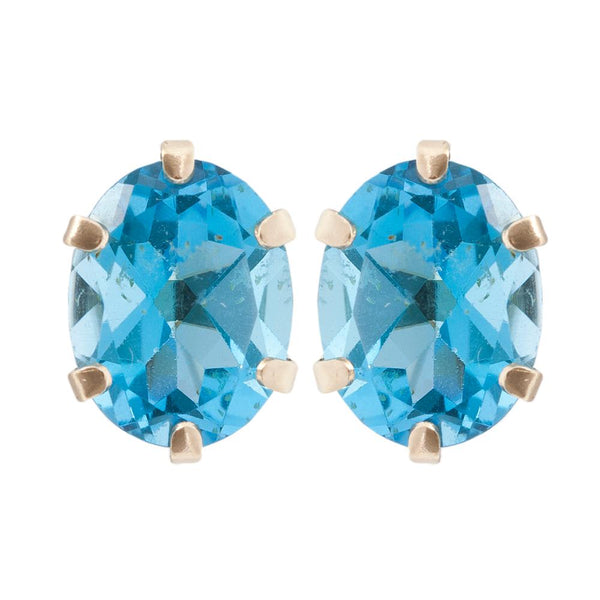 10KT Yellow Gold 9 x 7mm Genuine Gemstone Stud Earrings