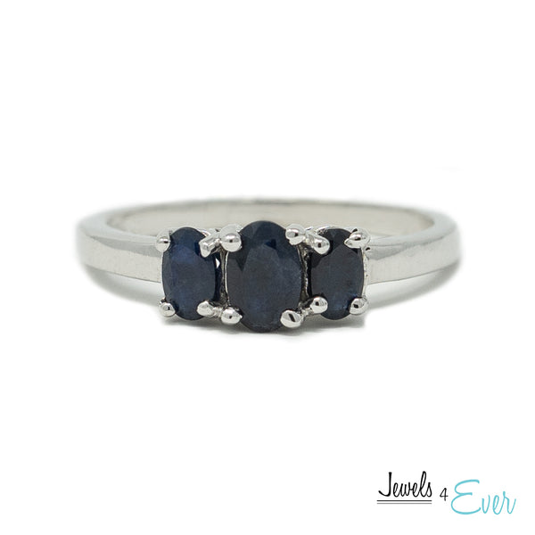 10K Gold Ring Set With Three Genuine Oval Gemstones (1.0ct)