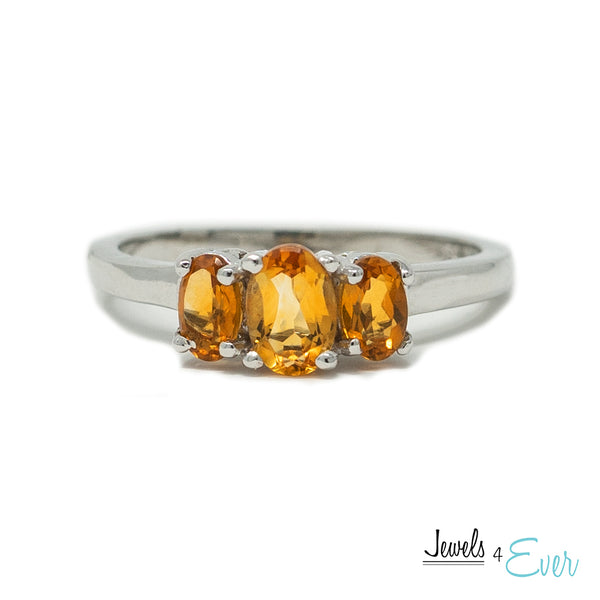10K Gold Ring Set With Three Genuine Oval Gemstones (1.0ct)