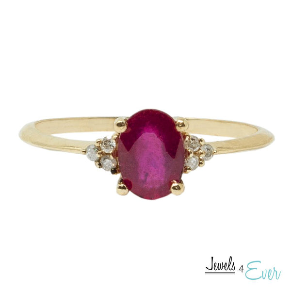 10K Classic Gold Ring Set With 7x5 mm Oval Genuine Gemstone and Diamonds