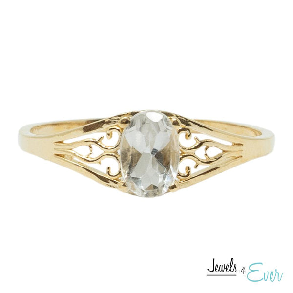 10K Classic Filigree Ring Set With 6X4 mm Oval Genuine Gemstone
