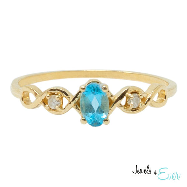 10K Yellow Gold Ring Set With 5X3 mm Oval Genuine Gemstone and Diamonds