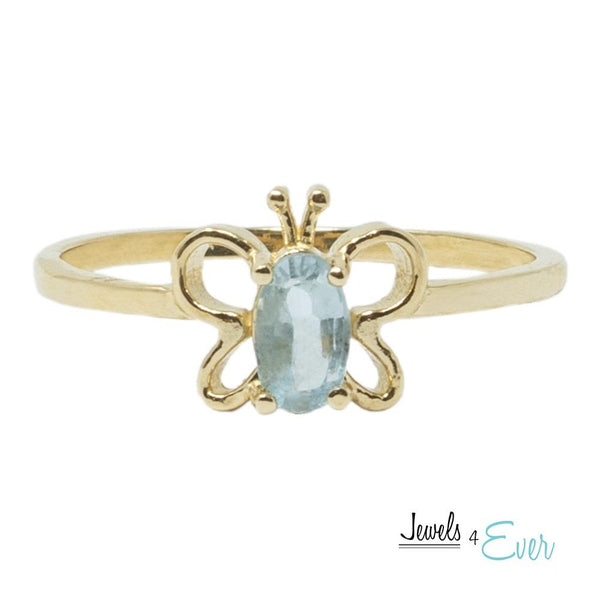 10K Butterfly Baby Ring Set With 5X3 mm Oval Genuine Gemstone