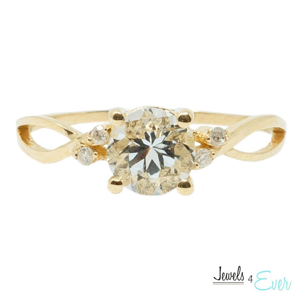 10K Gold Ring Set With 6X6 mm Round Genuine Gemstone and Diamonds