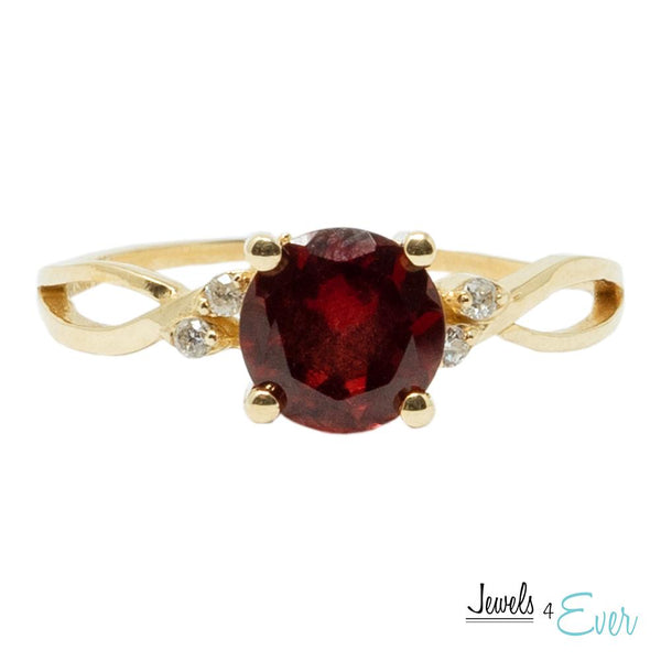 10K Gold Ring Set With 6X6 mm Round Genuine Gemstone and Diamonds