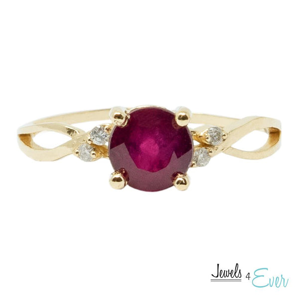 10K Gold Ring Set With 6X6 mm Round Genuine Gemstone and Diamonds
