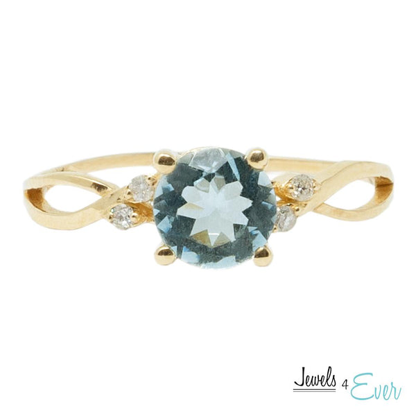 10K Gold Ring Set With 6X6 mm Round Genuine Gemstone and Diamonds
