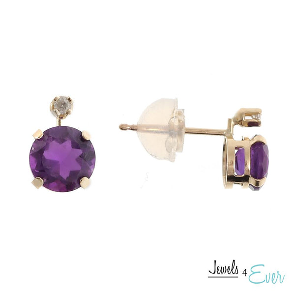 10KT Yellow Gold 5mm Genuine Gemstone & Diamond Stud Earrings