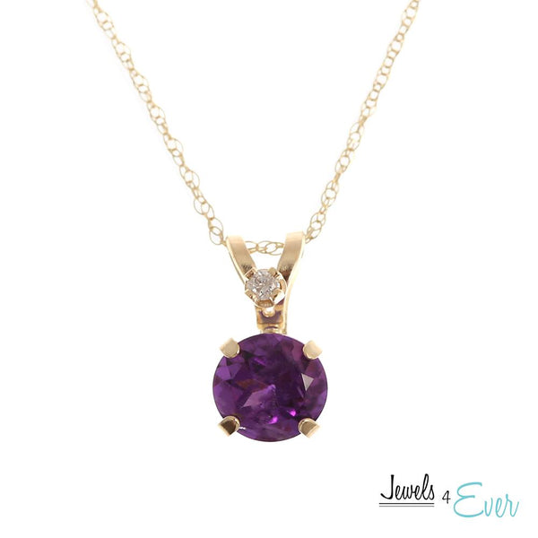 10KT Yellow Gold 5mm Genuine Gemstone & Diamond Pendant with chain