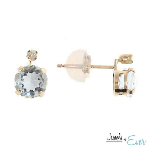 10KT Yellow Gold 5mm Genuine Gemstone & Diamond Stud Earrings