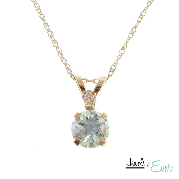 10KT Yellow Gold 5mm Genuine Gemstone & Diamond Pendant with chain