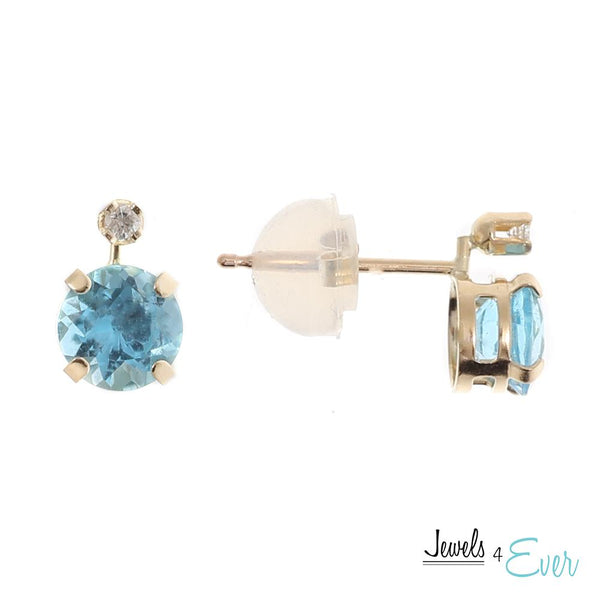 10KT Yellow Gold 5mm Genuine Gemstone & Diamond Stud Earrings