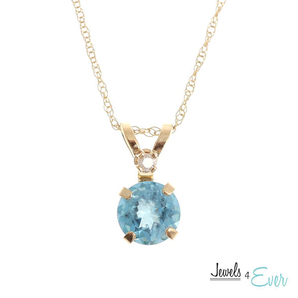 10KT Yellow Gold 5mm Genuine Gemstone & Diamond Pendant with chain