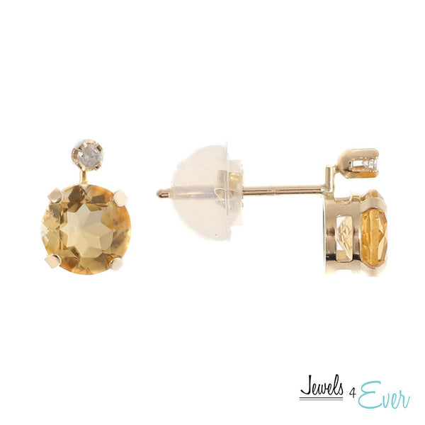 10KT Yellow Gold 5mm Genuine Gemstone & Diamond Stud Earrings