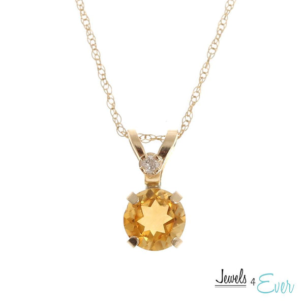 10KT Yellow Gold 5mm Genuine Gemstone & Diamond Pendant with chain