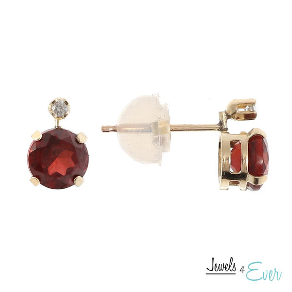10KT Yellow Gold 5mm Genuine Gemstone & Diamond Stud Earrings
