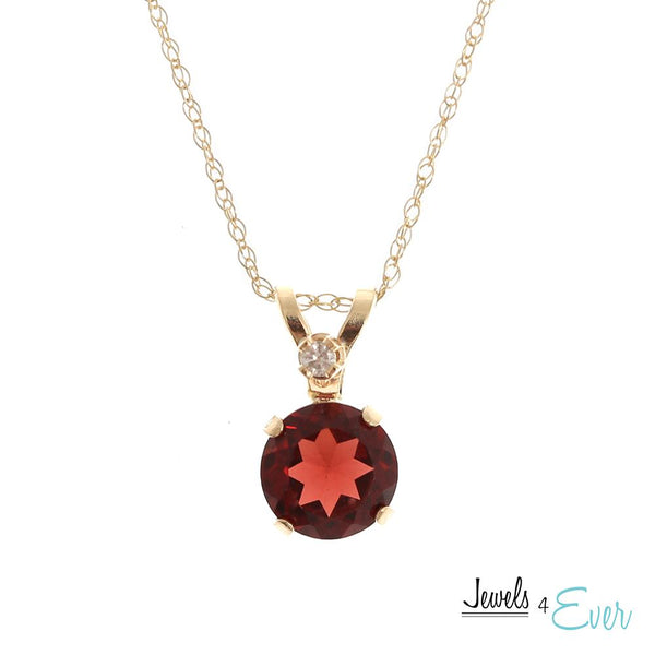 10KT Yellow Gold 5mm Genuine Gemstone & Diamond Pendant with chain