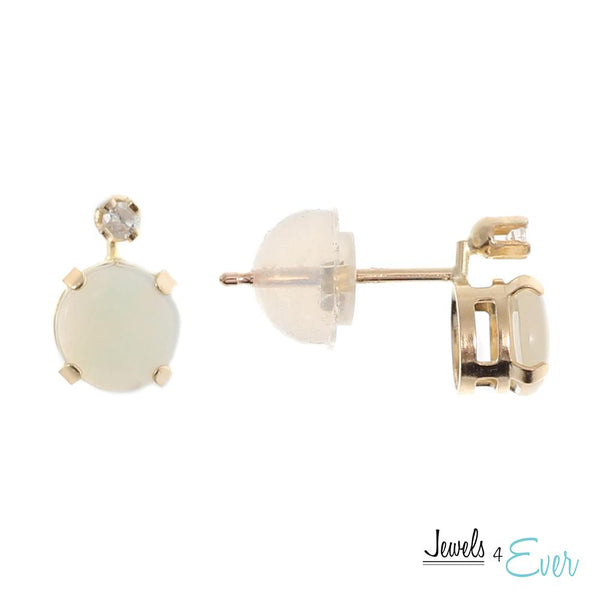 10KT Yellow Gold 5mm Genuine Gemstone & Diamond Stud Earrings