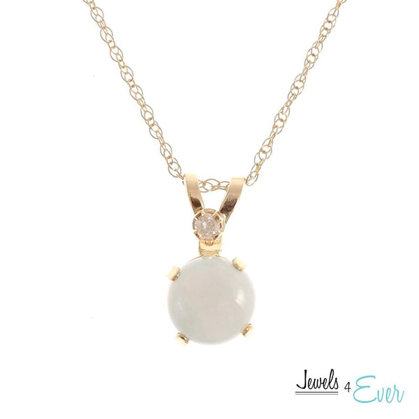 10KT Yellow Gold 5mm Genuine Gemstone & Diamond Pendant with chain
