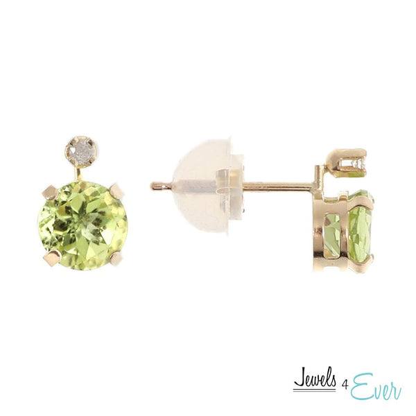 10KT Yellow Gold 5mm Genuine Gemstone & Diamond Stud Earrings