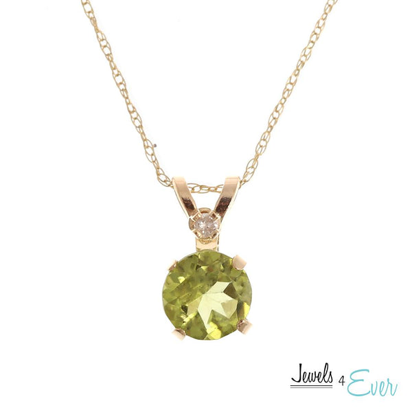 10KT Yellow Gold 5mm Genuine Gemstone & Diamond Pendant with chain