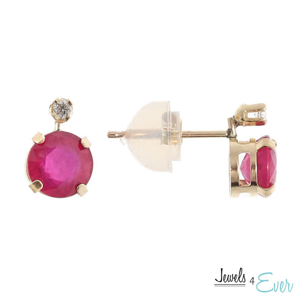 10KT Yellow Gold 5mm Genuine Gemstone & Diamond Stud Earrings