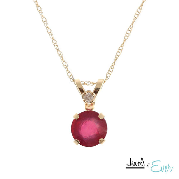 10KT Yellow Gold 5mm Genuine Gemstone & Diamond Pendant with chain