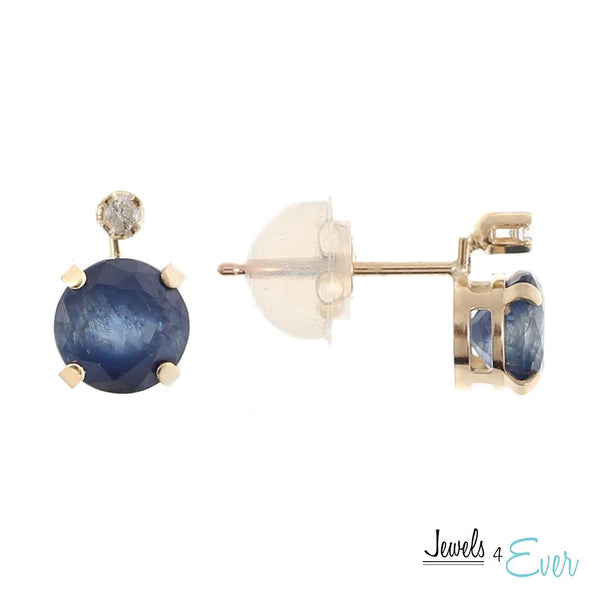 10KT Yellow Gold 5mm Genuine Gemstone & Diamond Stud Earrings