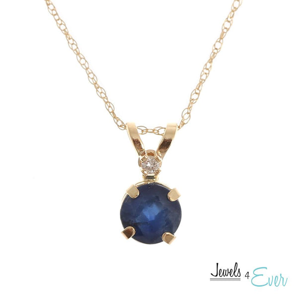 10KT Yellow Gold 5mm Genuine Gemstone & Diamond Pendant with chain