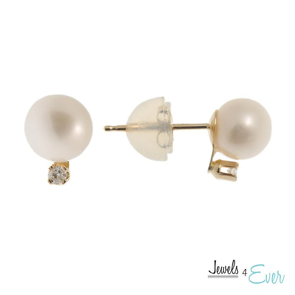 14KT Yellow Gold Cultured Pearl and Genuine Gemstone/Diamond Earrings